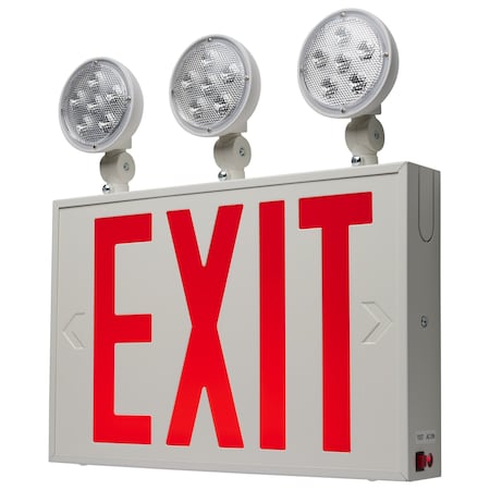 Nuvo Red Combo Exit Sign/Light - 90min Backup - Tri-Head - 120/277V 67/124